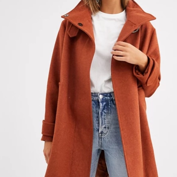 ASOS DESIGN twill buckle neck coat in Rust - Picture 2 of 3